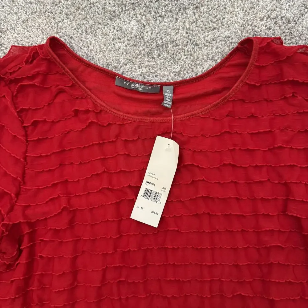 NY Collection Blouse 3X Plus Red Ruffles Holiday Christmas Party Boho Office